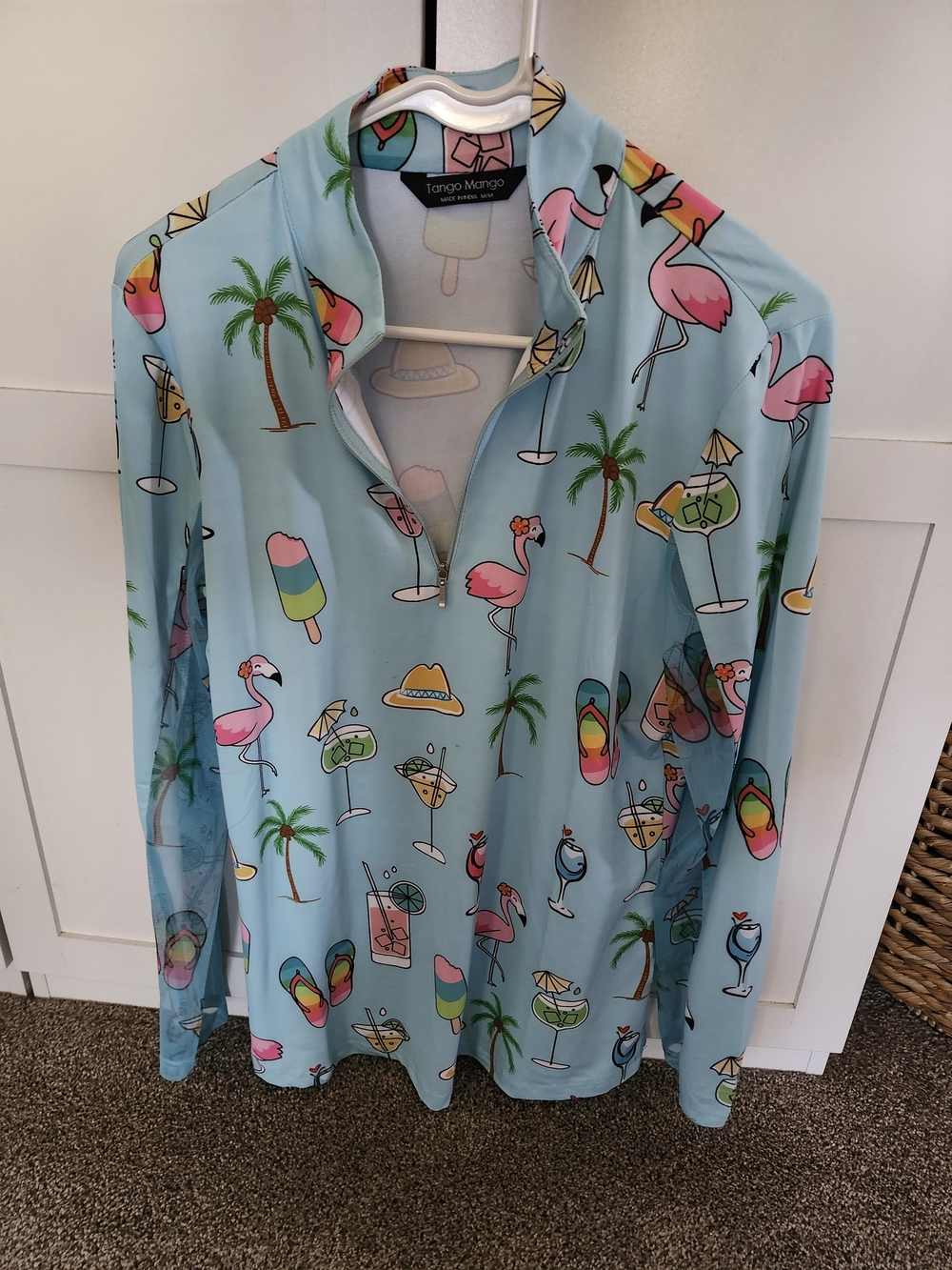 Women's Light Blue Tropical Print Shirt Tango Mango M